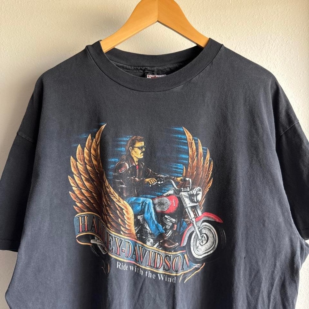 Vintage Harley Davidson 1994 Ride With The Wind Single Stitch Black Tee Shirt